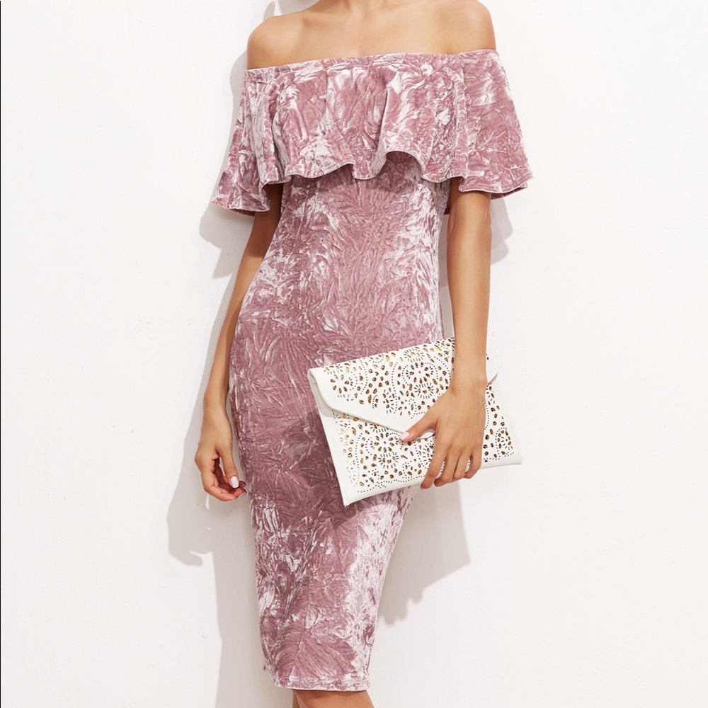 Pink crushed velvet body con dress